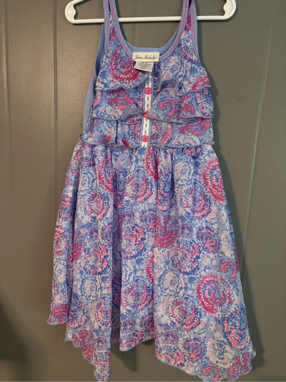 Jona Michelle Blue and Pink Paisley Ruffle Sundress